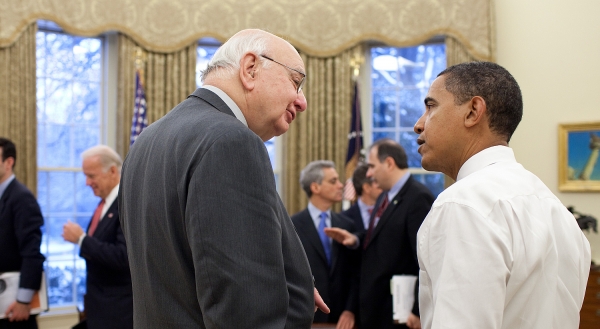 US-Präsident Obama mit damaligem Berater Paul Volcker, dts Nachrichtenagentur