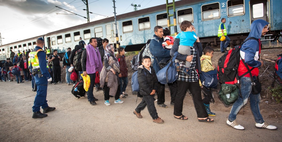 Flüchtlinge auf dem Weg aus Ungarn nach Deutschland 
