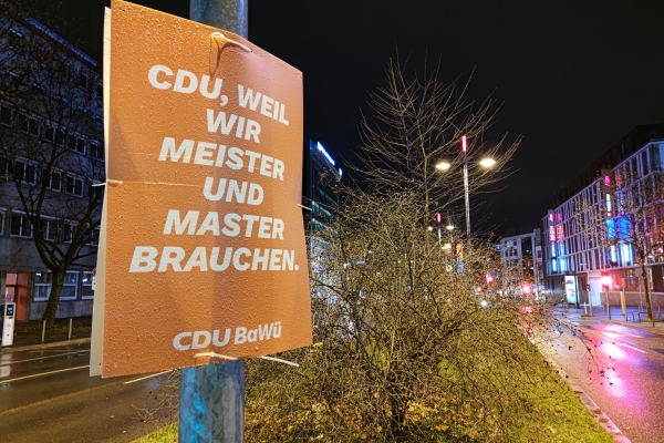 CDU-Wahlplakat zur Landtagswahl in Baden-Württemberg 2021, über dts Nachrichtenagentur