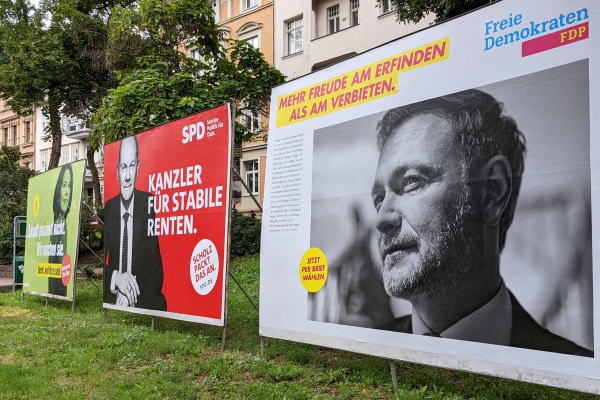 Wahlplakate von Grünen, SPD und FDP zur Bundestagswahl 2021, über dts Nachrichtenagentur