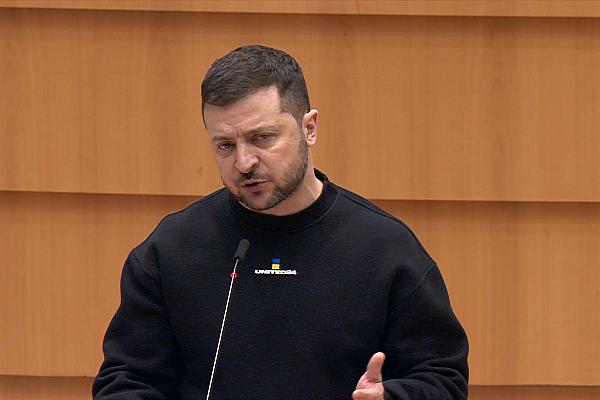 Wolodymyr Selenskyj am 09.02.2023 im EU-Parlament in Brüssel, über dts Nachrichtenagentur