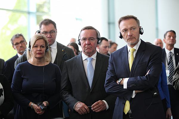 Nancy Faeser gemeinsam mit ihren Kabinettskollegen Boris Pistorius und Christian Lindner am 14.05.2023 beim Beusch von Wolodymyr Selenskyj in Berlin., über dts Nachrichtenagentur
