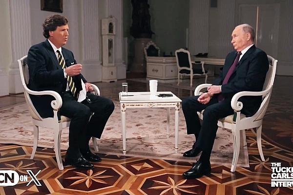 Tucker Carlson interviewt Wladimir Putin am 06.02.2024, via dts Nachrichtenagentur