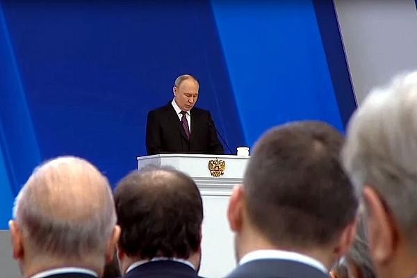 TV-Übertragung von Putins Rede im russischen Fernsehen (Archiv), Russisches Fernsehen via dts Nachrichtenagentur