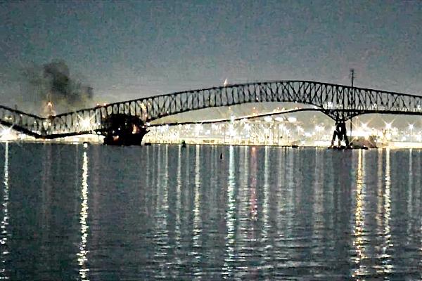 Webcam-Bilder zeigen Einsturz einer Brücke am 26.03.2024, Bay Area Mechanical Services via dts Nachrichtenagentur