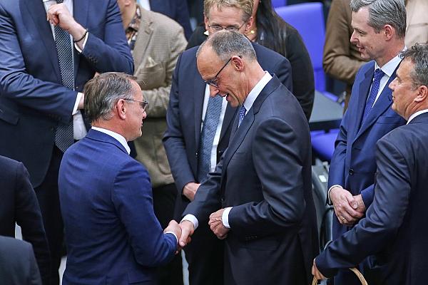 Tino Chrupalla und Friedrich Merz (Archiv), via dts Nachrichtenagentur